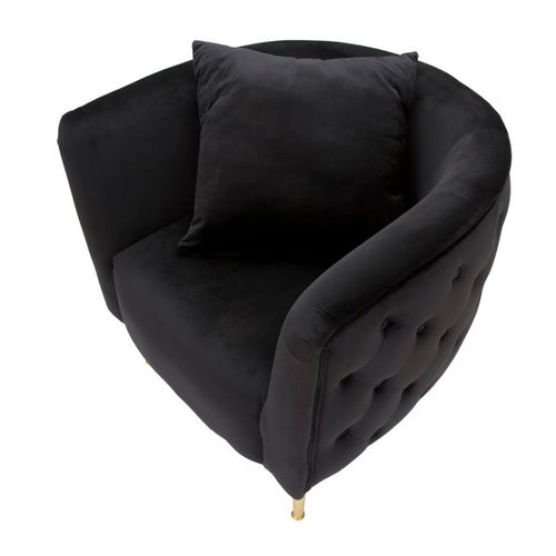 Fauteuil Noir En Velours Et Métal Doré 76x74x71 Cm Style Glamour