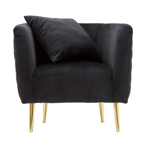 Fauteuil Noir En Velours Et Métal Doré 76x74x71 Cm Style Glamour