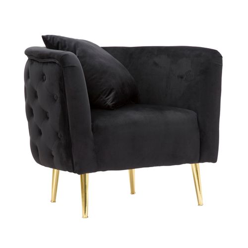 Fauteuil Noir En Velours Et Métal Doré 76x74x71 Cm Style Glamour