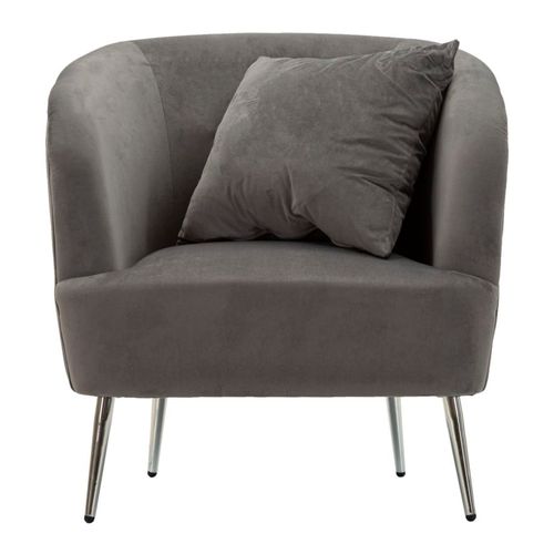 Fauteuil Gris Avec Coussin 73x66x78 Cm En Velours Pour Salon Moderne
