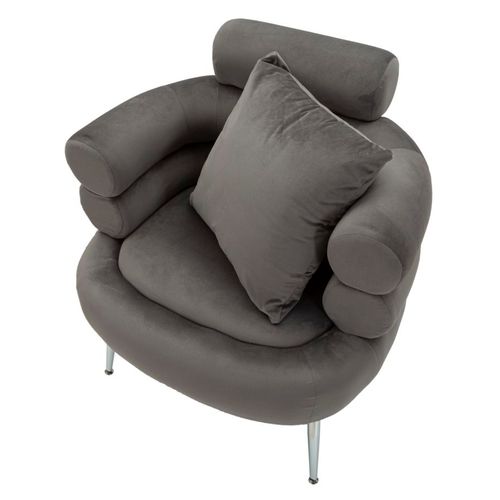 Fauteuil Gris Avec Repose-tête Et Coussin 78x68x85 Cm En Velours Moderne