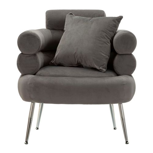 Fauteuil Gris Avec Repose-tête Et Coussin 78x68x85 Cm En Velours Moderne