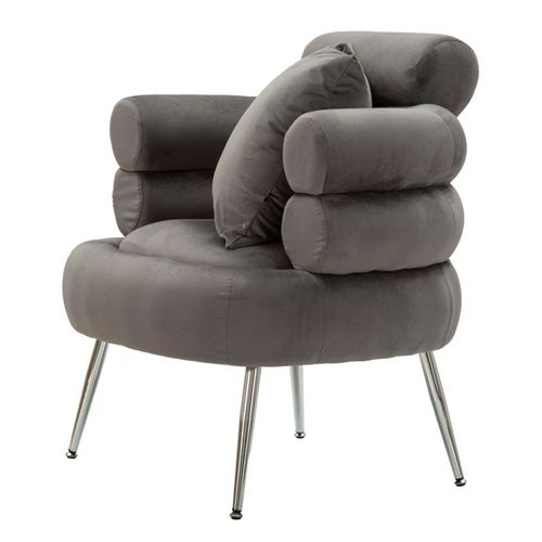 Fauteuil Gris Avec Repose-tête Et Coussin 78x68x85 Cm En Velours Moderne