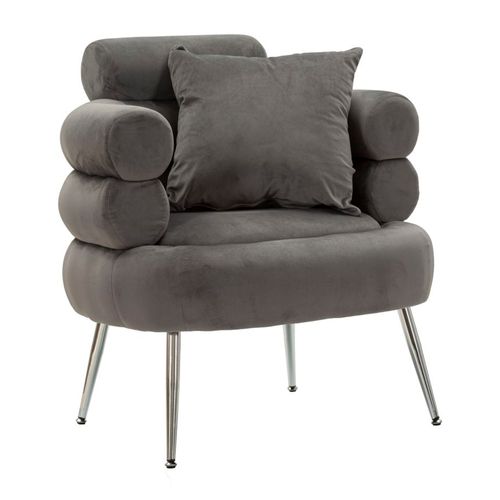 Fauteuil Gris Avec Repose-tête Et Coussin 78x68x85 Cm En Velours Moderne