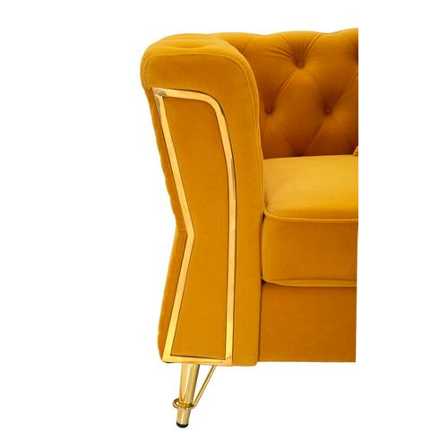 Fauteuil Vert Capitonné Avec Coussin 104x83x76 Cm En Velours Et Pieds Dorés