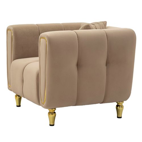 Fauteuil Gris Avec Coussin 97x81x71 Cm En Velours Matelassé Et Pieds Dorés