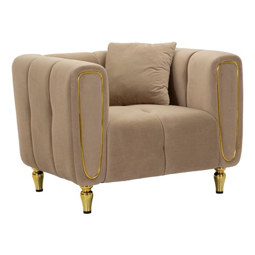 Fauteuil Gris Avec Coussin 97x81x71 Cm En Velours Matelassé Et Pieds Dorés