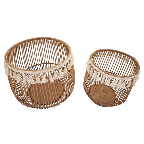 Set De 2 Paniers Ronds En Rotin Ø47x39,5 Et Ø34x36,5 Cm Style Bohème