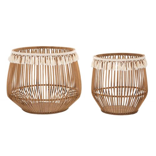 Set De 2 Paniers Ronds En Rotin Ø47x39,5 Et Ø34x36,5 Cm Style Bohème