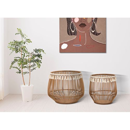 Set De 2 Paniers Ronds En Rotin Ø47x39,5 Et Ø34x36,5 Cm Style Bohème