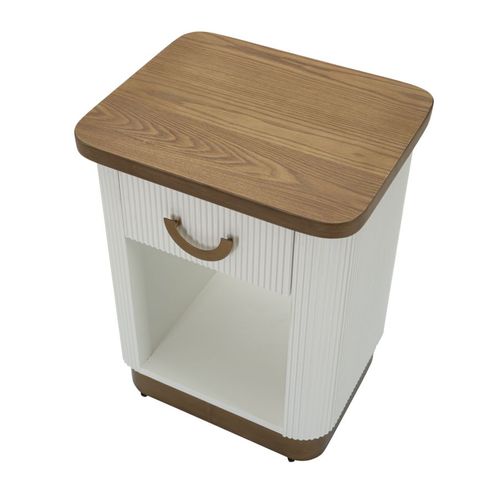Table De Chevet Moderne Blanche Et Marron 48x40x62 Cm Avec Tiroir Et Étagère