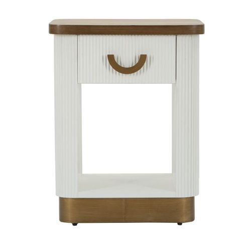 Table De Chevet Moderne Blanche Et Marron 48x40x62 Cm Avec Tiroir Et Étagère