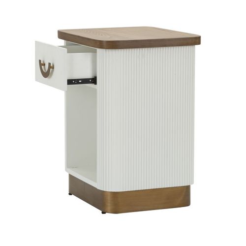Table De Chevet Moderne Blanche Et Marron 48x40x62 Cm Avec Tiroir Et Étagère