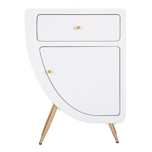 Table De Chevet Moderne Blanc Et Doré 60x32x79 Cm Avec Tiroir Et Porte