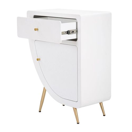 Table De Chevet Moderne Blanc Et Doré 60x32x79 Cm Avec Tiroir Et Porte