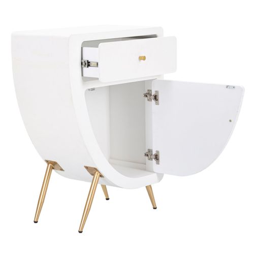 Table De Chevet Moderne Blanc Et Doré 60x32x79 Cm Avec Tiroir Et Porte