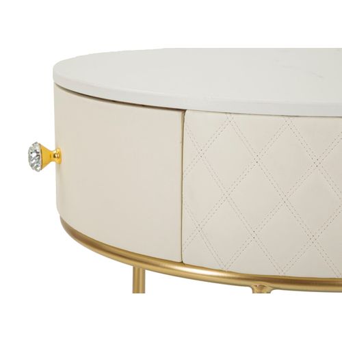 Table De Chevet Ronde 52x70 Cm Avec Pouf Intégré Blanc Et Doré