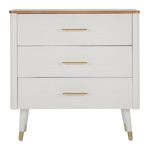 Commode 3 Tiroirs Blanche Et Bois Brun Style Boho Chic 78x37x80 Cm