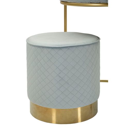 Coiffeuse Ronde Ø52x70 Cm Avec Pouf En Velours Bleu Clair Et Détails Dorés