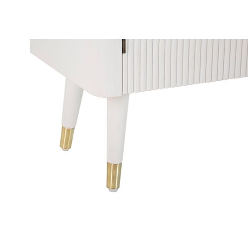 Buffet Blanc Avec Plateau Bois Et Poignées Dorées Style Boho Chic, 117x37x90cm