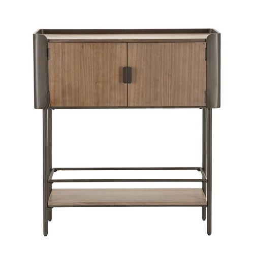 Buffet Moderne Métal Et Bois Gris Et Brun Avec 3 Portes, 100x42x110cm