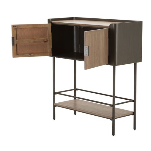 Buffet Moderne Métal Et Bois Gris Et Brun Avec 3 Portes, 100x42x110cm