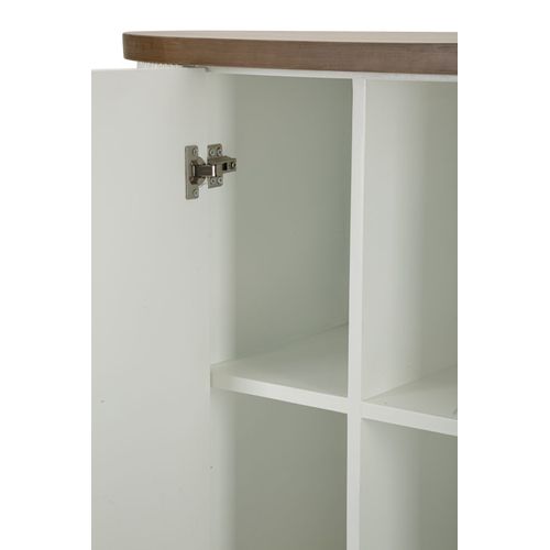 Buffet Moderne Blanc Et Brun Avec Design Arrondi Et Lignes Décoratives, 121x41x90cm