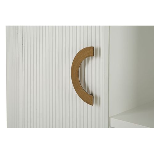 Buffet Moderne Blanc Et Brun Avec Design Arrondi Et Lignes Décoratives, 121x41x90cm