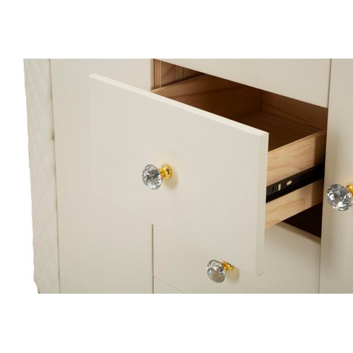 Buffet Élégant Blanc 2 Portes Et Tiroirs Avec Pieds Dorés 120x40x85 Cm