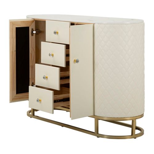 Buffet Élégant Blanc 2 Portes Et Tiroirs Avec Pieds Dorés 120x40x85 Cm