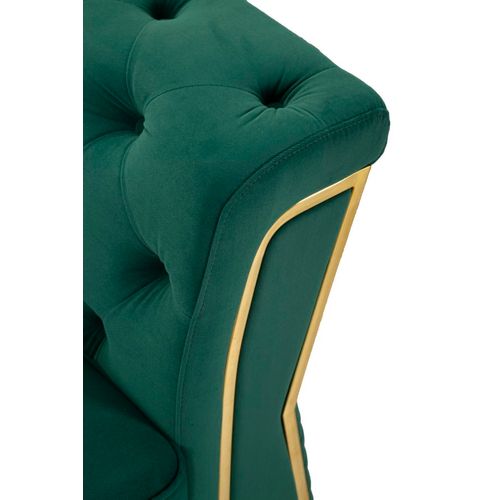 Canapé 2 Places Vert En Velours Matelassé Avec Pieds Dorés, Style Moderne Luxueux