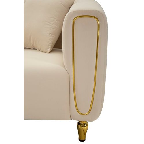 Canapé 2 Places Crème En Velours Matelassé Avec Pieds Dorés, Style Moderne Et Raffiné