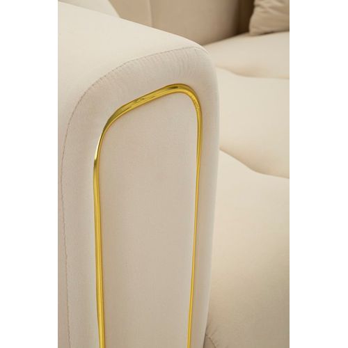 Canapé 2 Places Crème En Velours Matelassé Avec Pieds Dorés, Style Moderne Et Raffiné