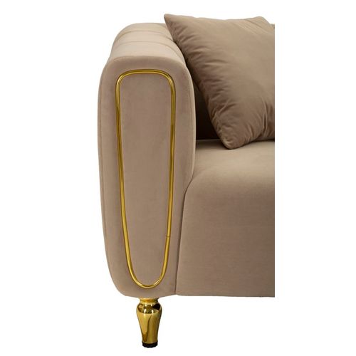 Canapé 2 Places Gris En Velours Matelassé Avec Pieds Dorés, Style Moderne Et Chic