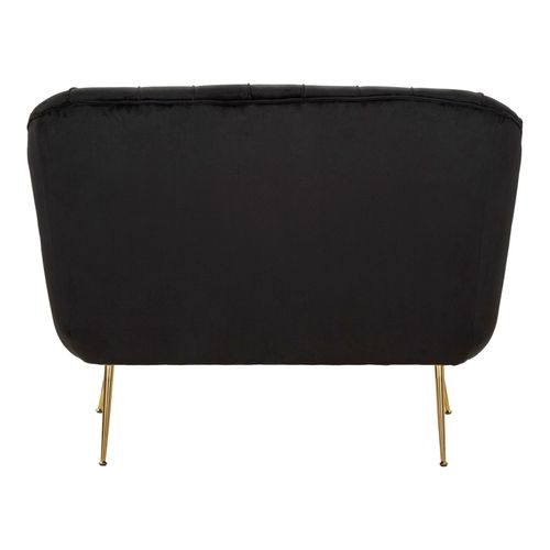 Canapé 2 Places Noir Avec Coussins, Velours Capitonné Élégant, Style Glam Et Contemporain