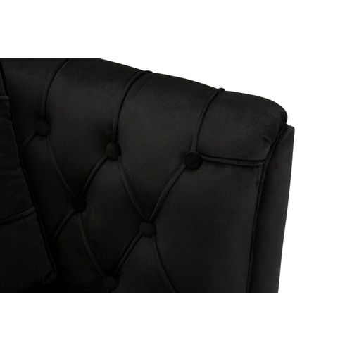 Canapé 2 Places Noir Avec Coussins, Velours Capitonné Élégant, Style Glam Et Contemporain