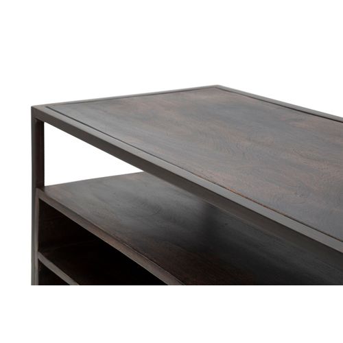 Meuble TV Acacia Massif Avec Étagères Et Structure Métal Noir Style Industriel, 120x40x55cm