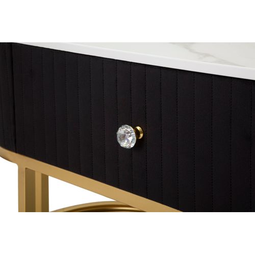 Meuble TV Noir Avec Structure Métallique Dorée Et Dessus Effet Marbre 150x42x45 Cm