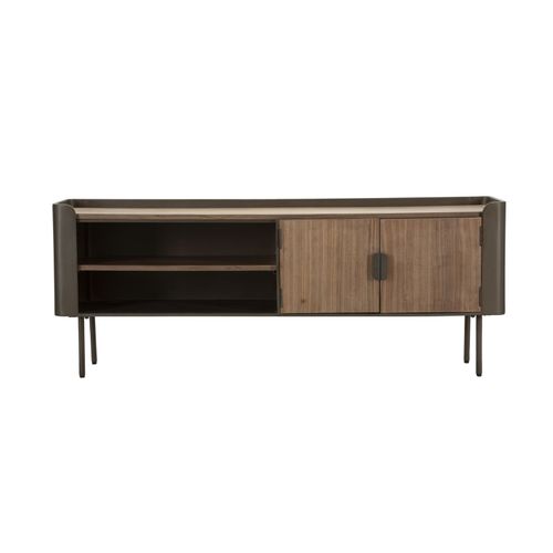 Meuble TV En Métal Et Bois Gris Et Marron - 150x42x58 Cm - Design Moderne