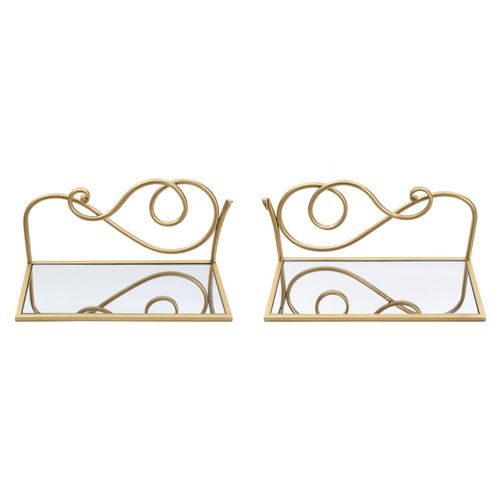 Étagères Murales Dorées Avec Plateau Miroir, Design Élégant 41,5x18x20,5 Cm