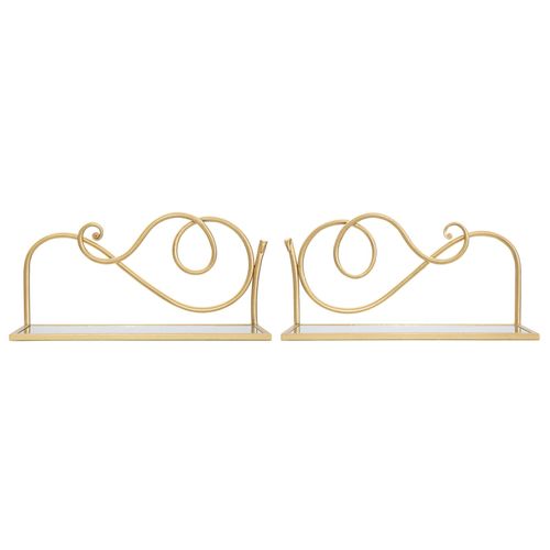 Étagères Murales Dorées Avec Plateau Miroir, Design Élégant 41,5x18x20,5 Cm