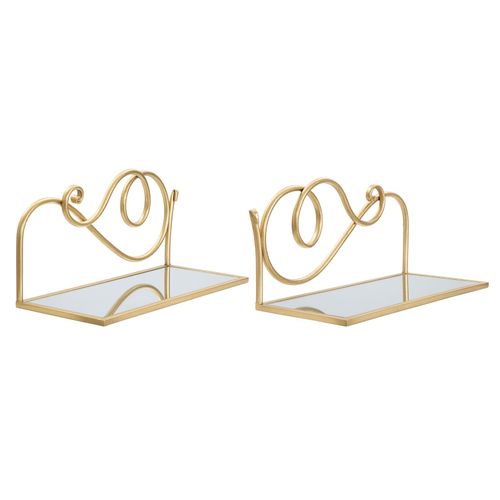 Étagères Murales Dorées Avec Plateau Miroir, Design Élégant 41,5x18x20,5 Cm