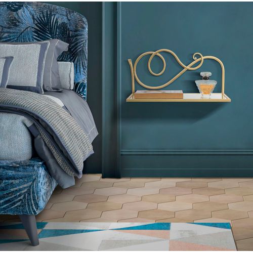 Étagères Murales Dorées Avec Plateau Miroir, Design Élégant 41,5x18x20,5 Cm