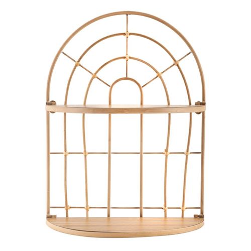 Étagère Murale Double En Métal Avec Finition Rotin, 34,5x18x45,5 Cm