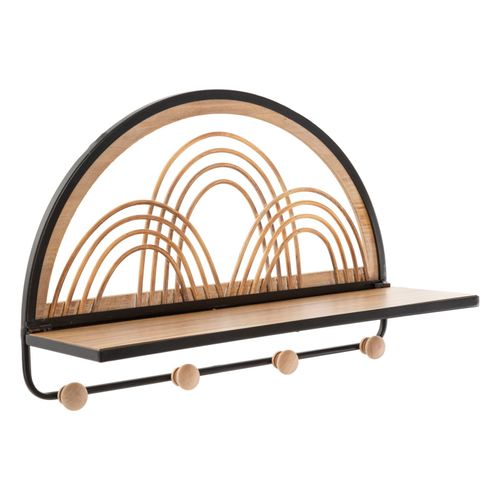 Étagère Murale Avec 4 Crochets, Design Rond, 46x15,5x30 Cm