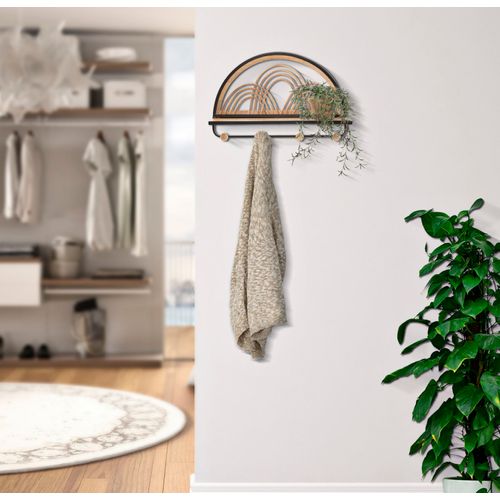 Étagère Murale Avec 4 Crochets, Design Rond, 46x15,5x30 Cm