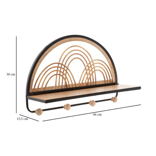 Étagère Murale Avec 4 Crochets, Design Rond, 46x15,5x30 Cm