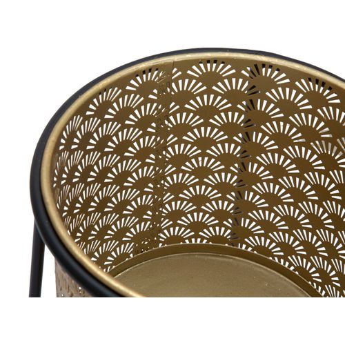 Paire De Pots à Fleurs Ronds Dorés Et Noirs Avec Socles Amovibles Ø26x70-23x45 Cm