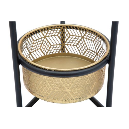 Porte-plantes à Deux Niveaux Doré Et Noir Avec Socle Amovible Ø23x80 Cm