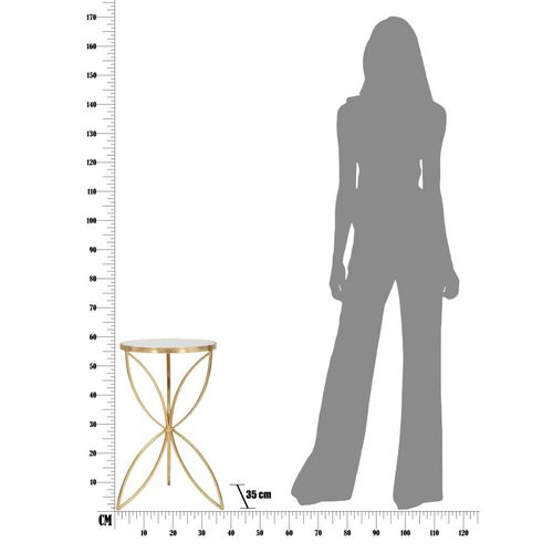 Table Porte-plante Ø 35 X 60 Cm, Métal Doré Et Plateau Miroir, Style Papillon